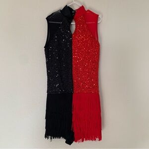 Weissman Black and Red Sequin Dance Costume Small Adult